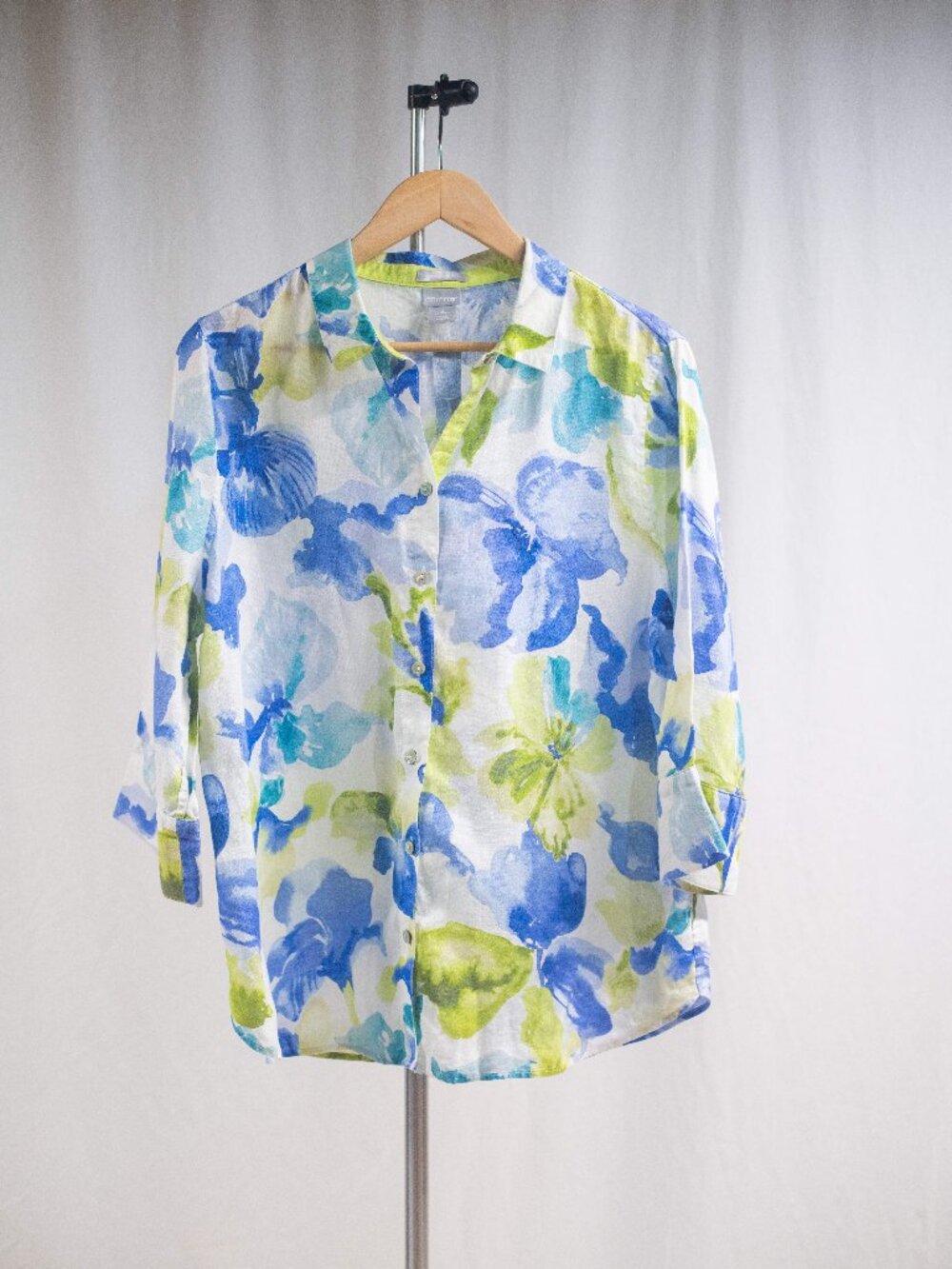 Chico's 100% Linen Colorful Button Down Popover Blouse